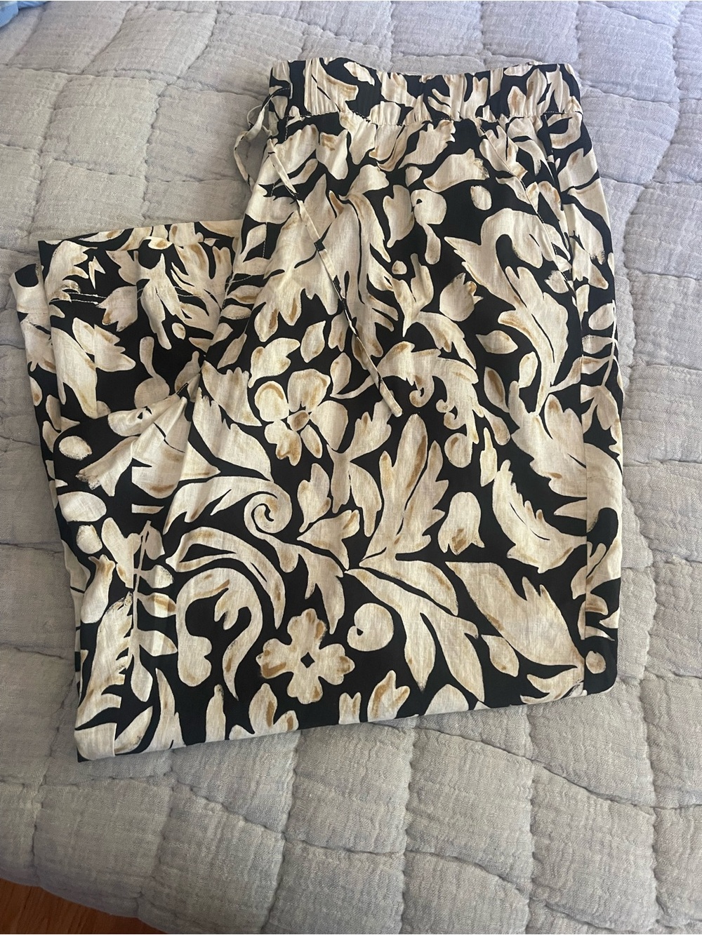 Lane Bryant Black and Cream Floral Wide-Leg Pants
